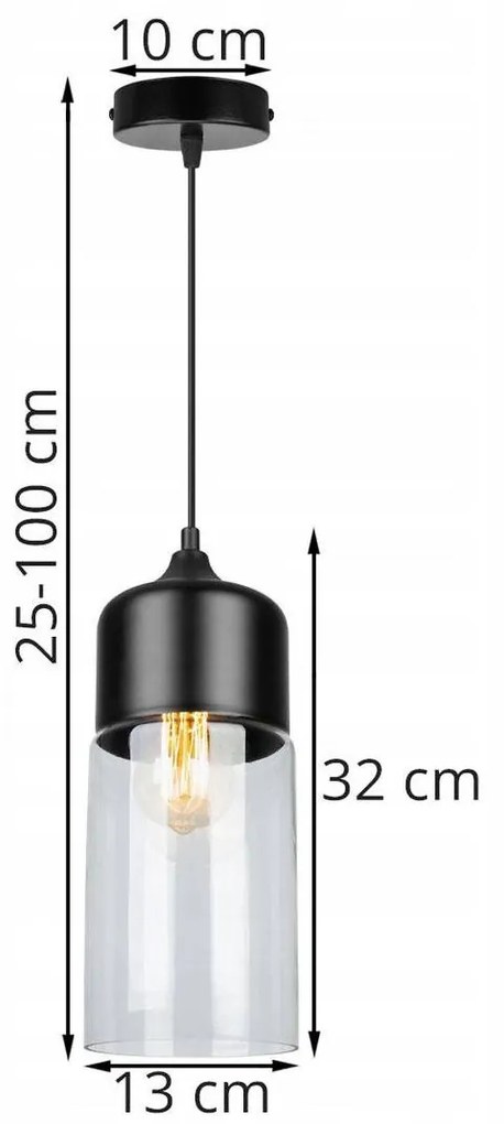 Závesné svietidlo OSLO 2, 1x čierne/transparentné sklenené tienidlo