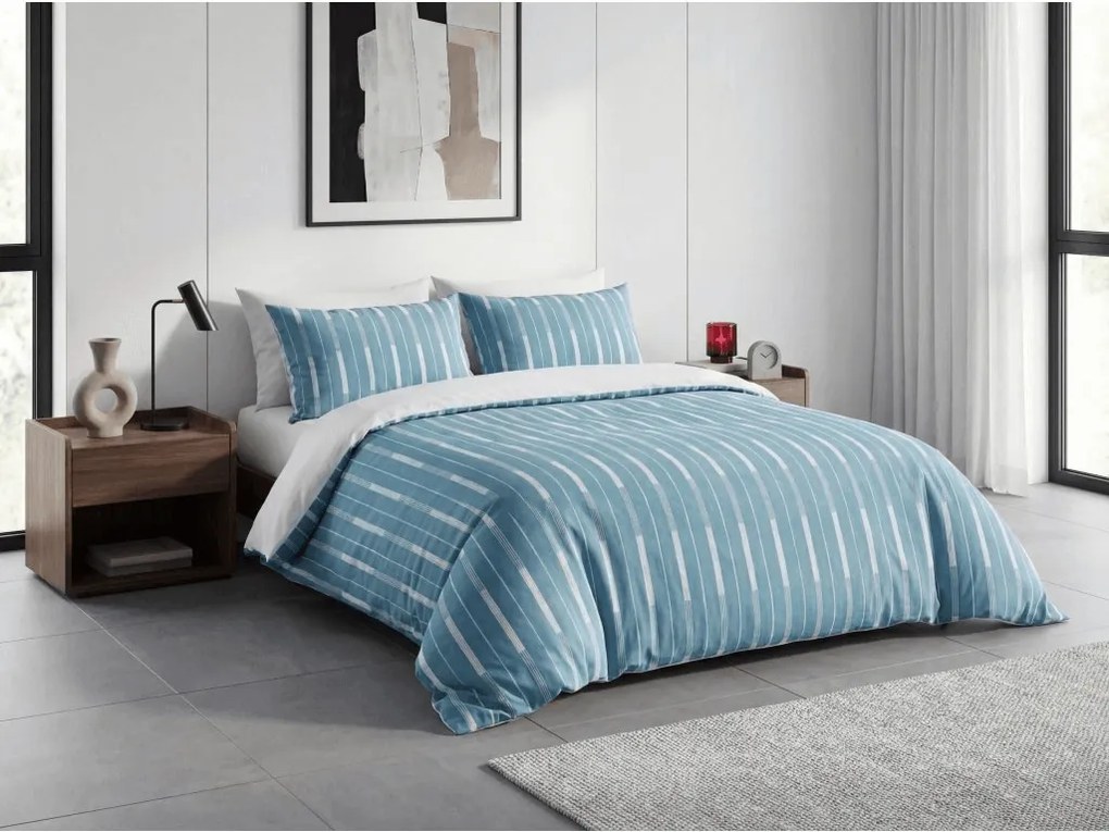 Flanelové obliečky z mikrovlákna STRIPELLE modré Rozmer obliečky: 2 ks 70 x 90 cm | 200 x 220 cm