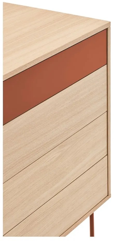 Tehlovočervená komoda v dubovom dekore so zásuvkami Teulat Yoko
