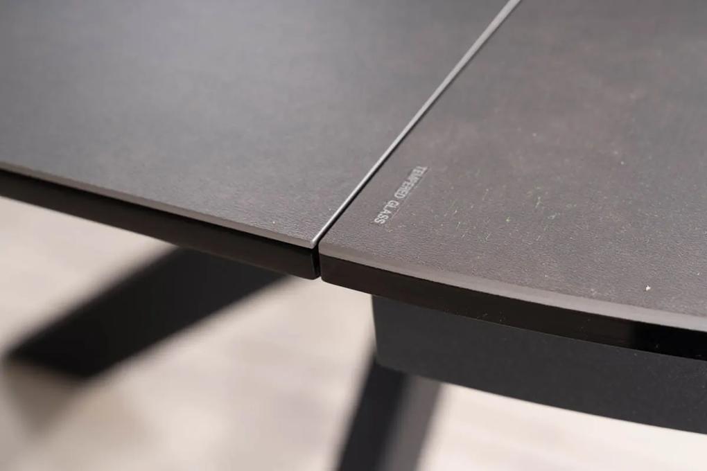 Okrúhly rozkladací jedálensky stôl DION 120 - 160 cm tmavo sivý mramor