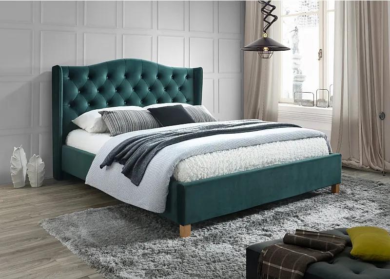 Zelená čalúnená posteľ ASPEN VELVET 160 x 200 cm Matrac: Bez matraca