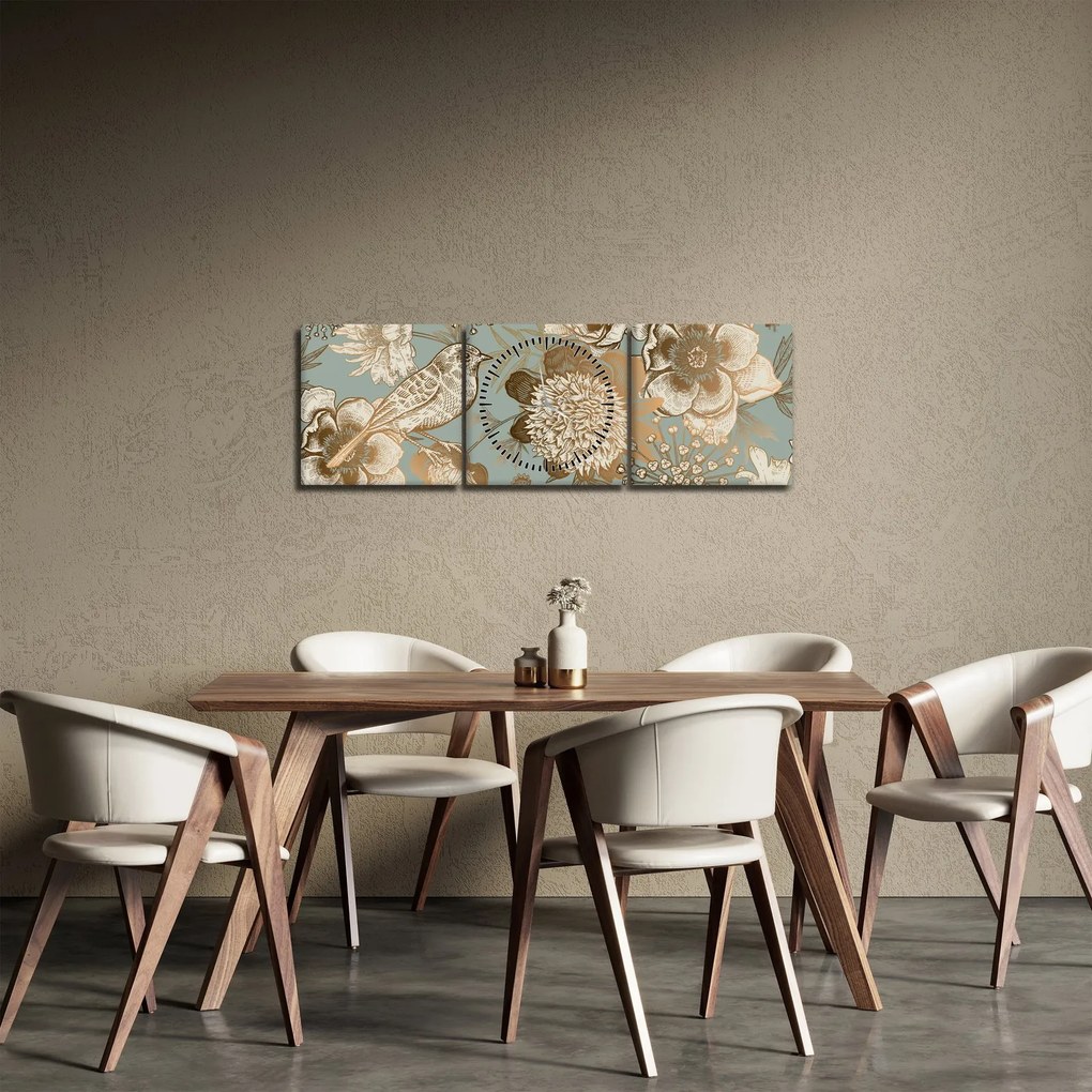 Obraz - Záhrada s vtáčikom (s hodinami) (90x30 cm)