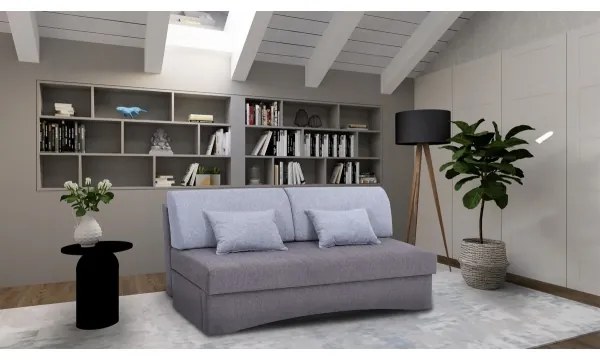 Čalúnená rozkladacia trojmiestna pohovka na každodenné spanie bez opierok PAUL sivá