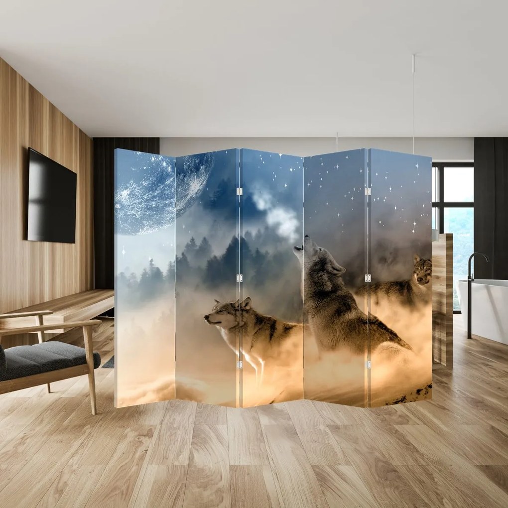 Paraván - Vlci vyjúcí na mesiac (210x170 cm)