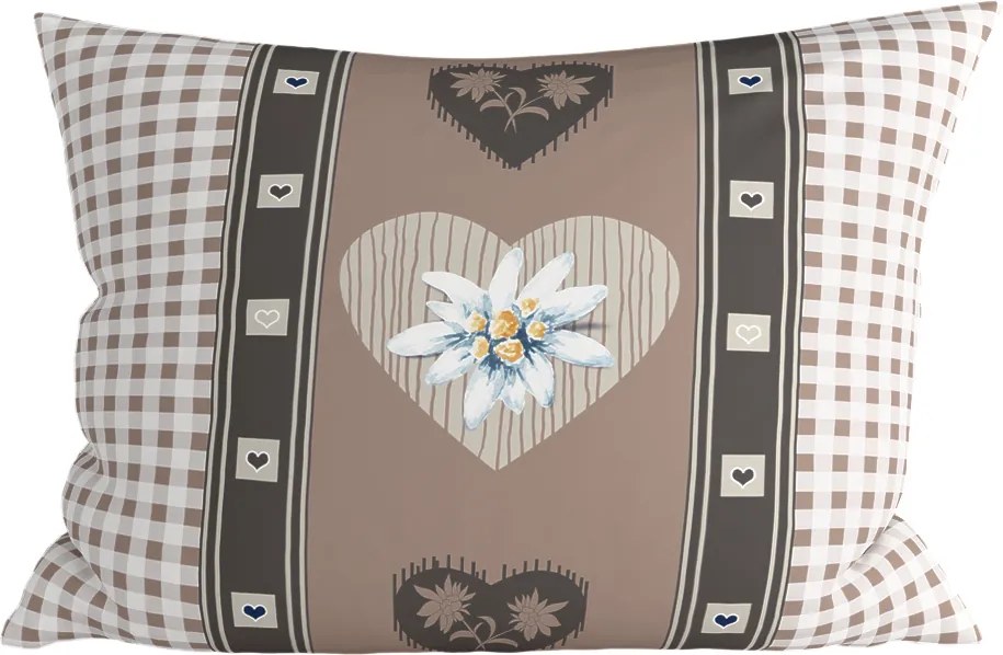 Polybavlnená obliečka na vankúš HEART RETRO POLY 70x90 cm, hnedý