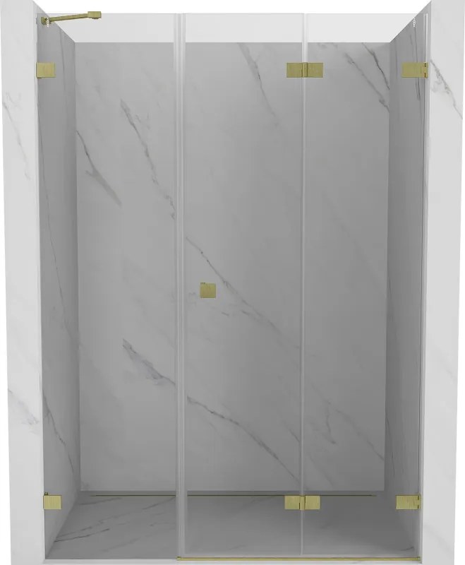 Mexen Lunar-F, pravé sklápacie sprchové dvere 130 cm, 8mm číre sklo, zlatý matný profil, 836S-130-050-55-00-P