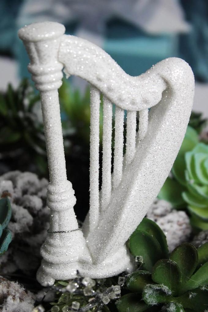 Biela závesná ozdoba harfa 12cm