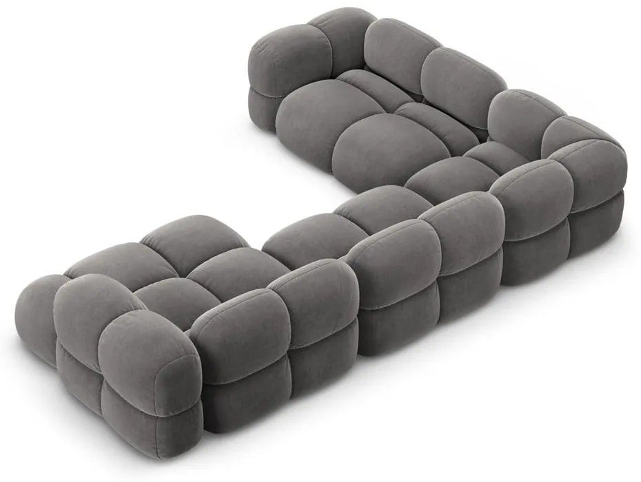 Sivá zamatová rohová pohovka (ľavý roh/do tvaru "U") Loretto – Cosmopolitan Design