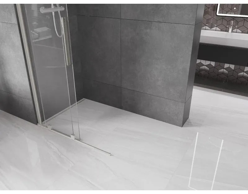 Mexen Velar, sprchová zástena s posuvnými dverami Walk-in 90 x 200 cm, 8mm číre sklo, brúsená oceľ, 871-090-000-03-97