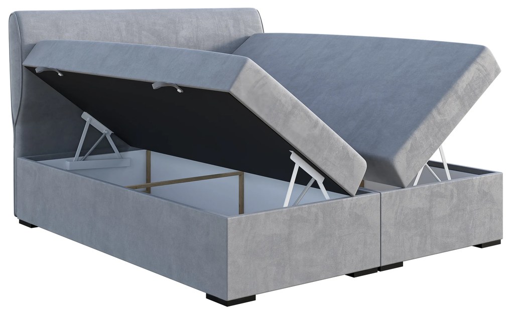 Manželská posteľ Boxspring 160 cm Simoon (svetlosivá) (s matracom a úl. priestorom). Akcia -20%. Vlastná spoľahlivá doprava až k Vám domov. 1043451