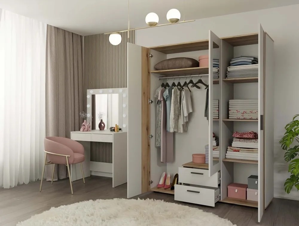 Šatníková skriňa so zrkadlom AVA 150 cm dub evoke/kašmírová