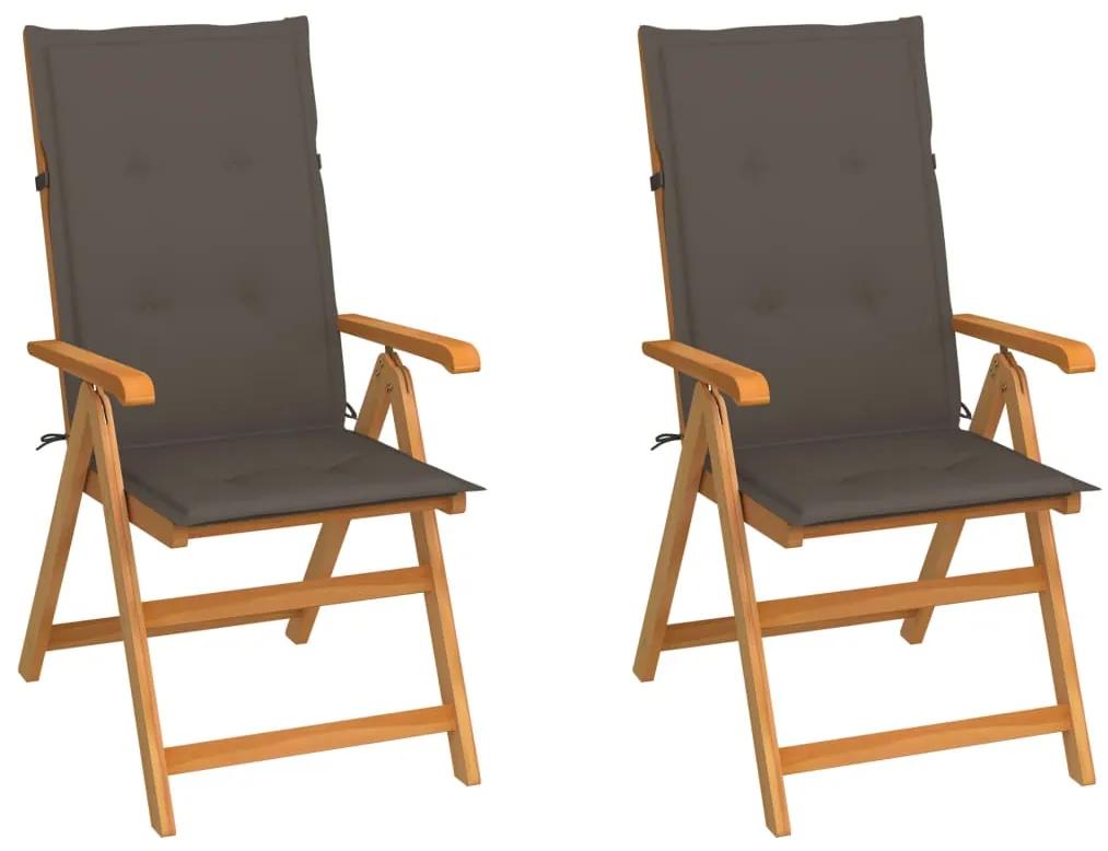 vidaXL Záhradné stoličky 2 ks so sivohnedými podložkami tíkový masív