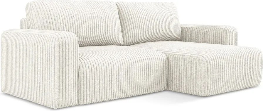 Krémovobiela menčestrová rozkladacia/s úložným priestorom rohová pohovka (pravý roh/s leňoškou) Kona – Makamii