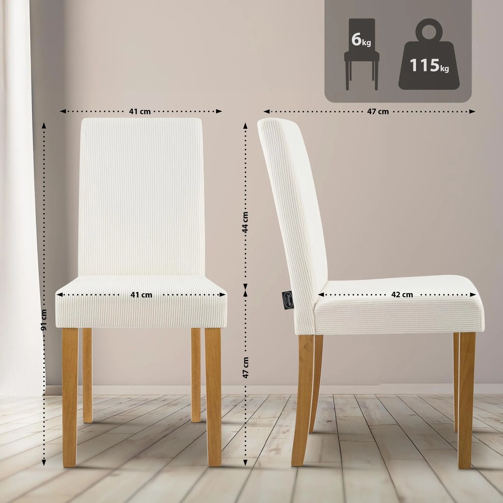 Sada 2 ks jedálenských stoličiek Ina látka cord, antik svetlá - krémová