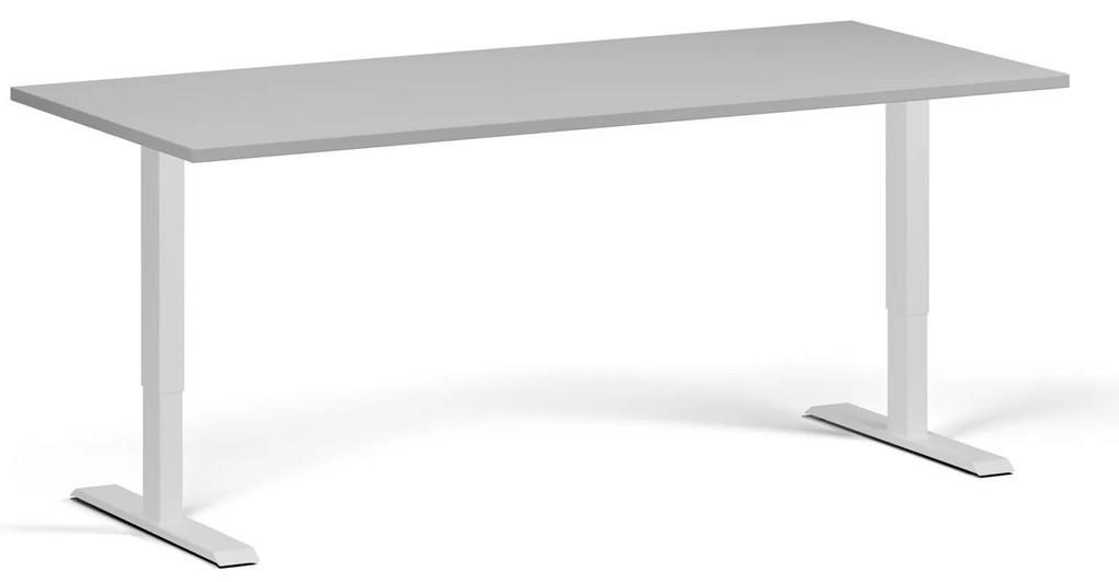 Výškovo nastaviteľný stôl, 180x80 cm, 1 motor, biela podnož, sivá