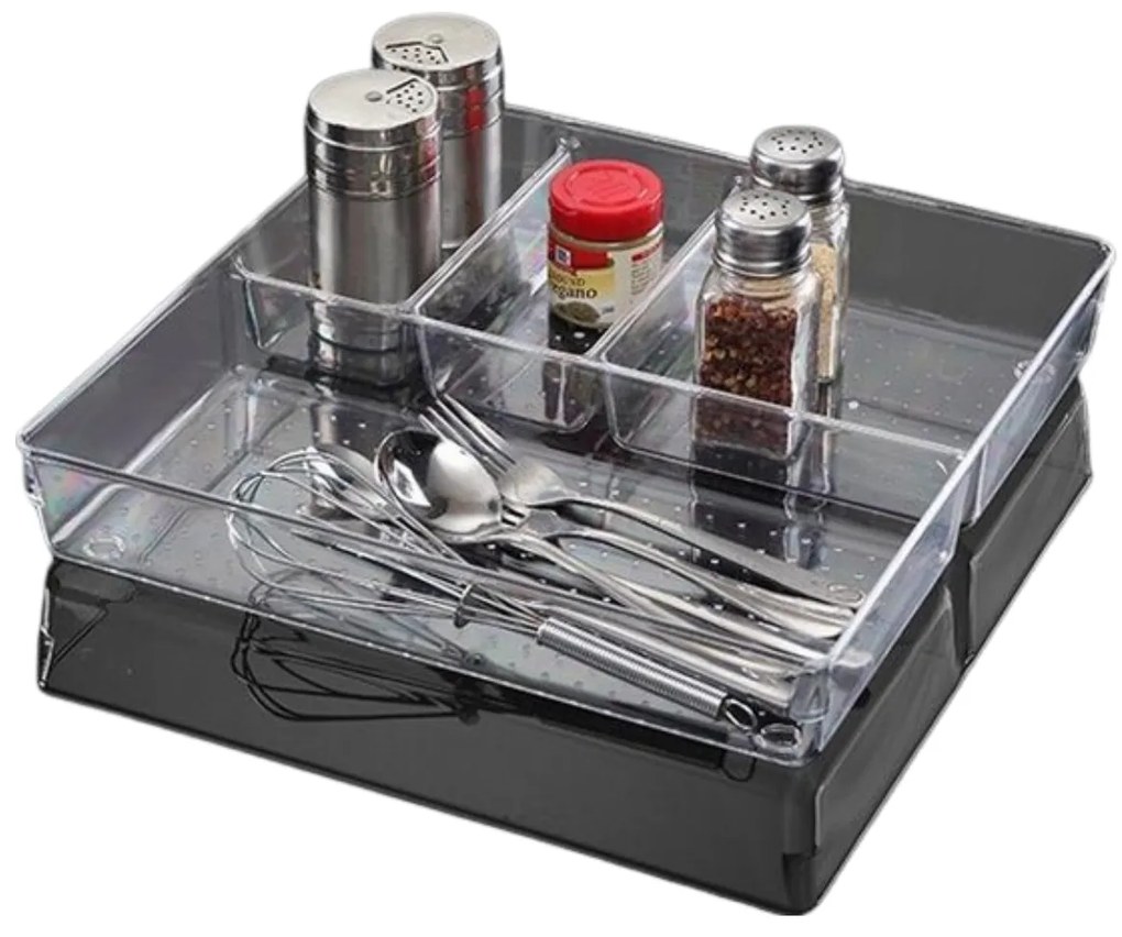 Organizér, vložka do zásuvky, transparentný FLEXI, 4 priehradky 31 x 31 cm