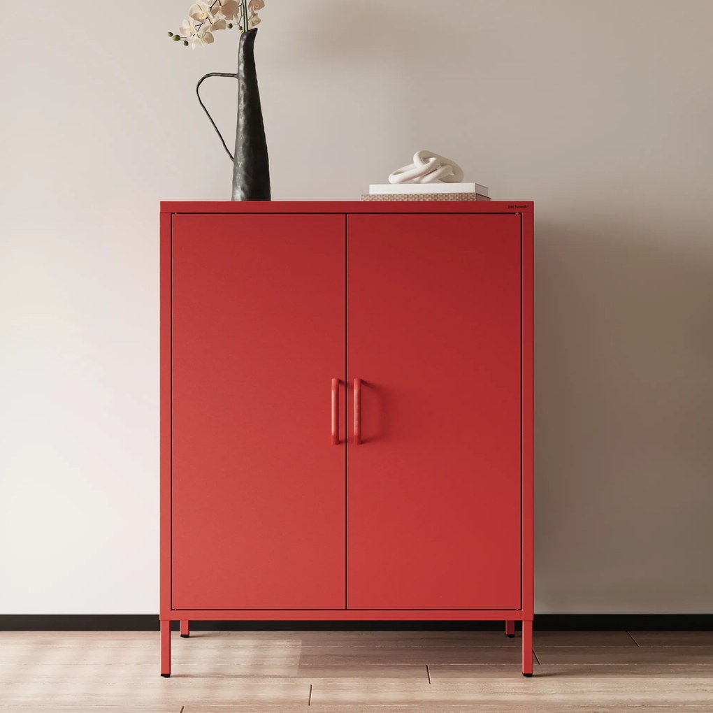 Skrinka do obývačky s policami VITO, 800 x 1015 x 400 mm, Modern: červená farba