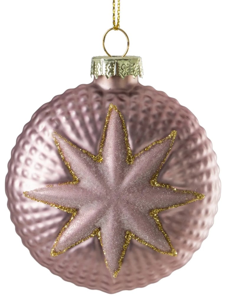 SKLENENÁ VIANOČNÁ BANKA NA STROMČEK SADA 4 KS (FI) 8 CM RÚŽOVÁ