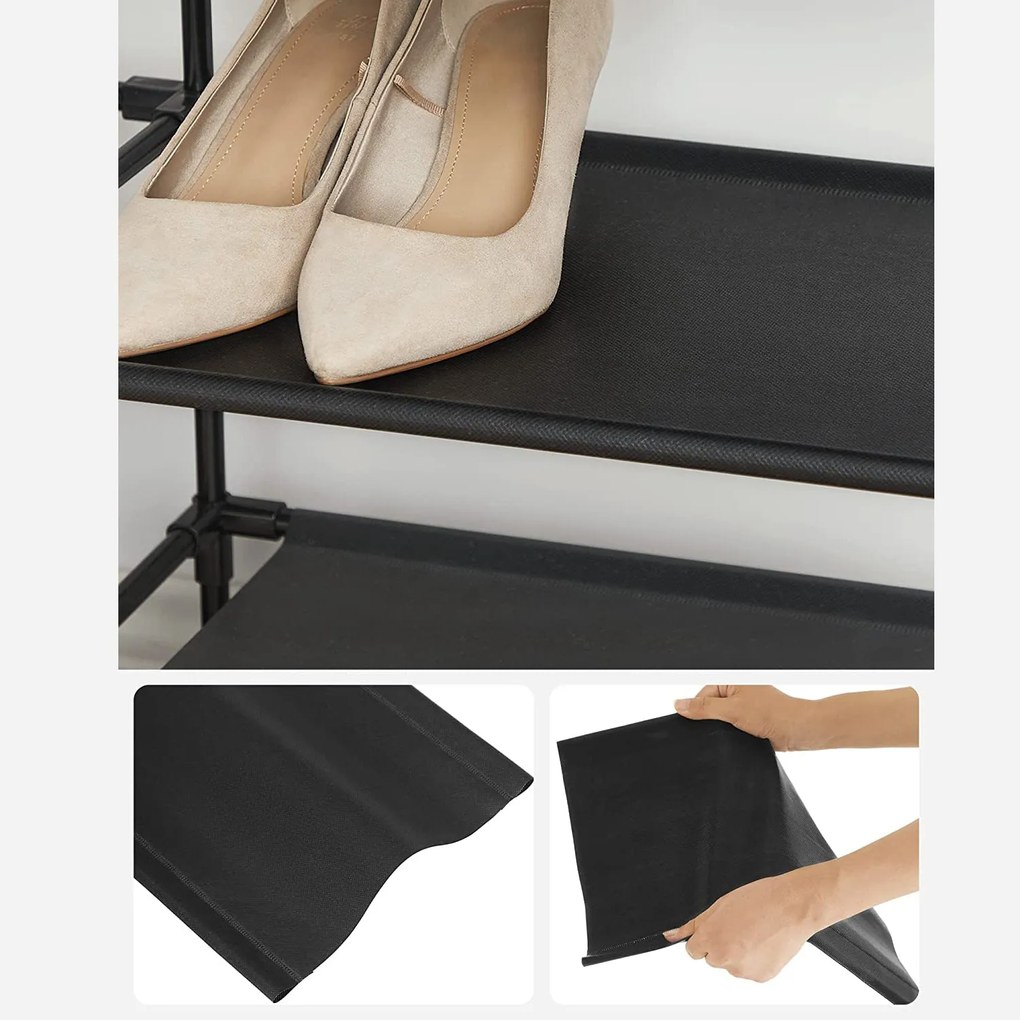 Botník, 10-úrovňový stojan na topánky, úzky, čierny