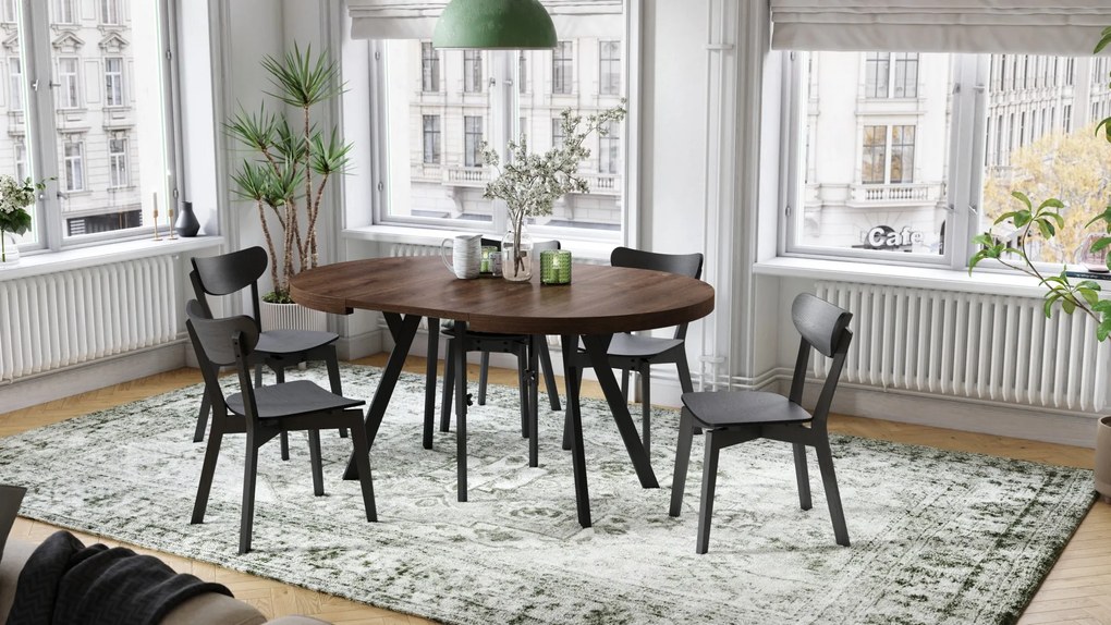 EXPANSO Dub Hnedý / čierne nohy - VEĽKÝ OKRÚHLY STÔL Ø110 ROZKLADACÍ AŽ DO 310 cm S NOHAMI Y LOFTOVÝ / INDUSTRIÁLNY