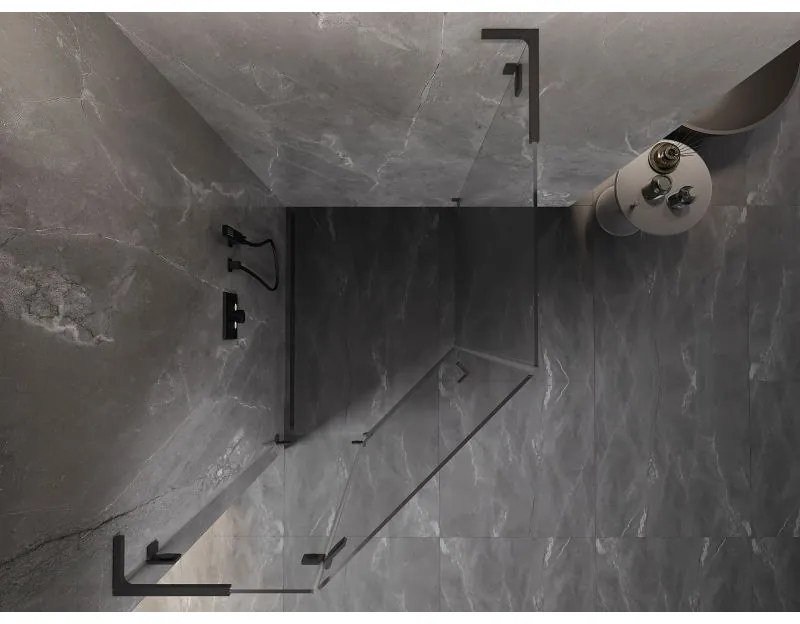 Mexen Lunar, L päťuholníkový sprchový kút naklápací doľava 80 x 90 cm, 8mm číre sklo, grafitový profil, 831L-080L-090P-95-00-L