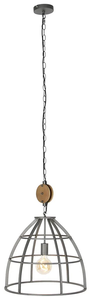 Priemyselné závesné svietidlo tmavosivé s drevom 47 cm - Arthur