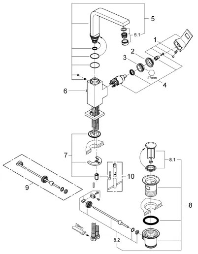 GROHE 23135AL0 - Umývadlová batéria EUROCUBE veľkosť L grafit