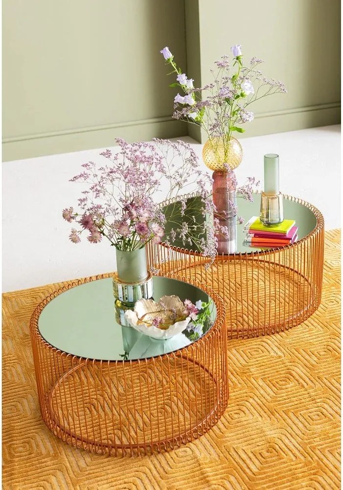 Okrúhle konferenčné stolíky v súprave 2 ks v medenej farbe ø 69,5 cm Wire Big – Kare Design