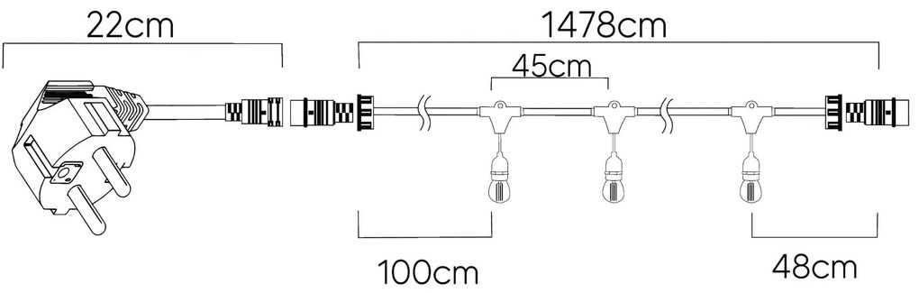 BERGE Záhradná girlanda 15m + 31x 1W LED žiarovka