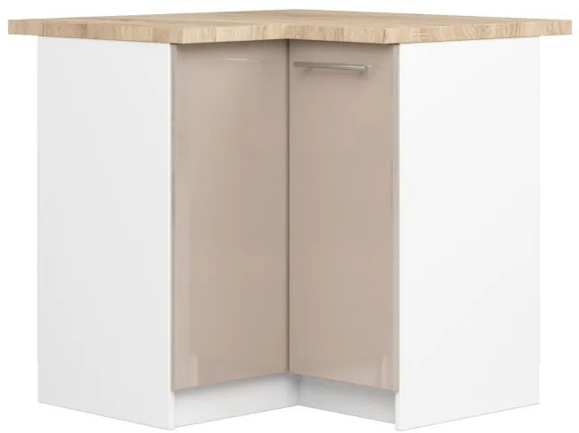 Spodná rohová kuchynská skrinka s doskou OLIWIA S90/90 biela / cappuccino, lesk