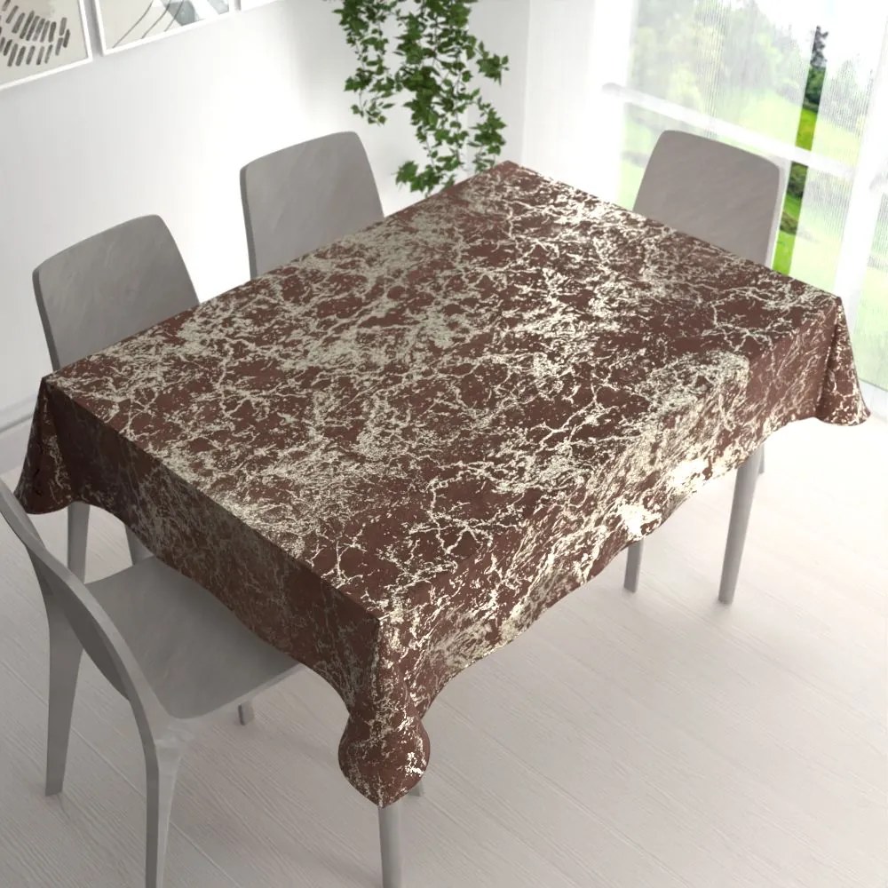 Biante Veľký zamatový obdĺžnikový obrus Isabela IBL-014 Zlatý mramor na červenohnedom 160x200 cm