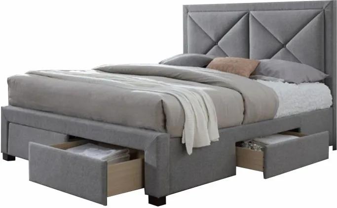 Sivá luxusná posteľ s úložným priestorom XADRA 160 x 200 cm