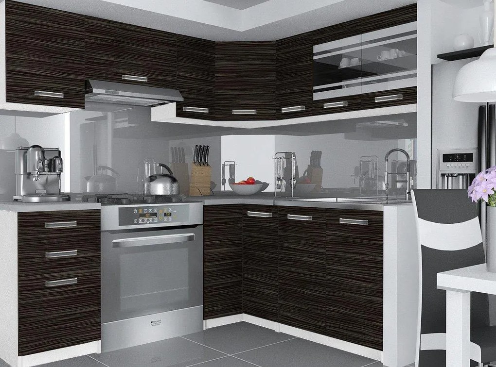 Kuchynská linka Belini 360 cm eben kráľovský s pracovnou doskou Lidia2  TOR LIDIA2/4/WT/HK/0/B1