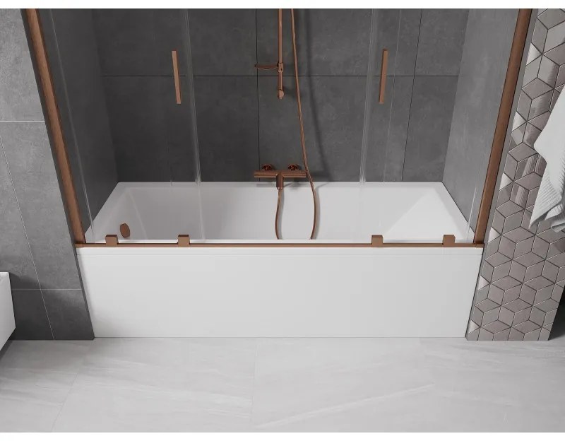Mexen Velar Duo, 2-krídlová posuvná vaňová zástena 200 x 150 cm, 8mm číre sklo, medený matný profil, 896-200-000-02-65
