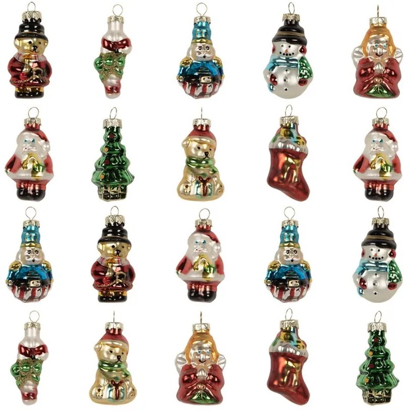 Set 20ks vianočná sklenená ozdoba stromček snehuliak Santa - 28*20*4 cm