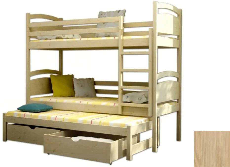 FA Petra 2 200x90 Poschodová posteľ s prístelkou Farba: Prírodná, Variant bariéra: S bariérou