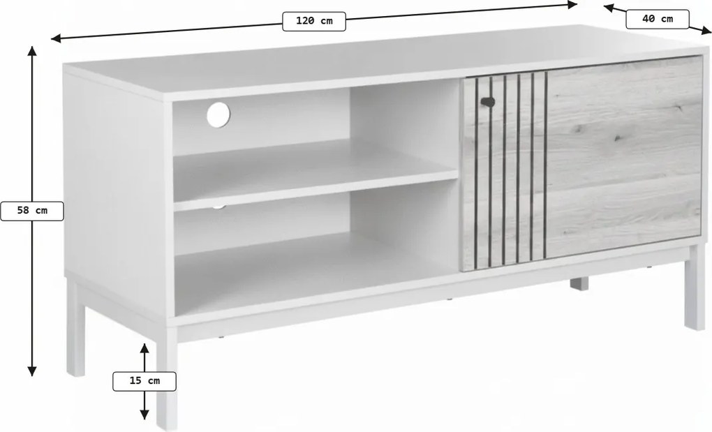 AKCIA TV stolík FROST 120x40 cm biely, dekor dub alpský II. akosť