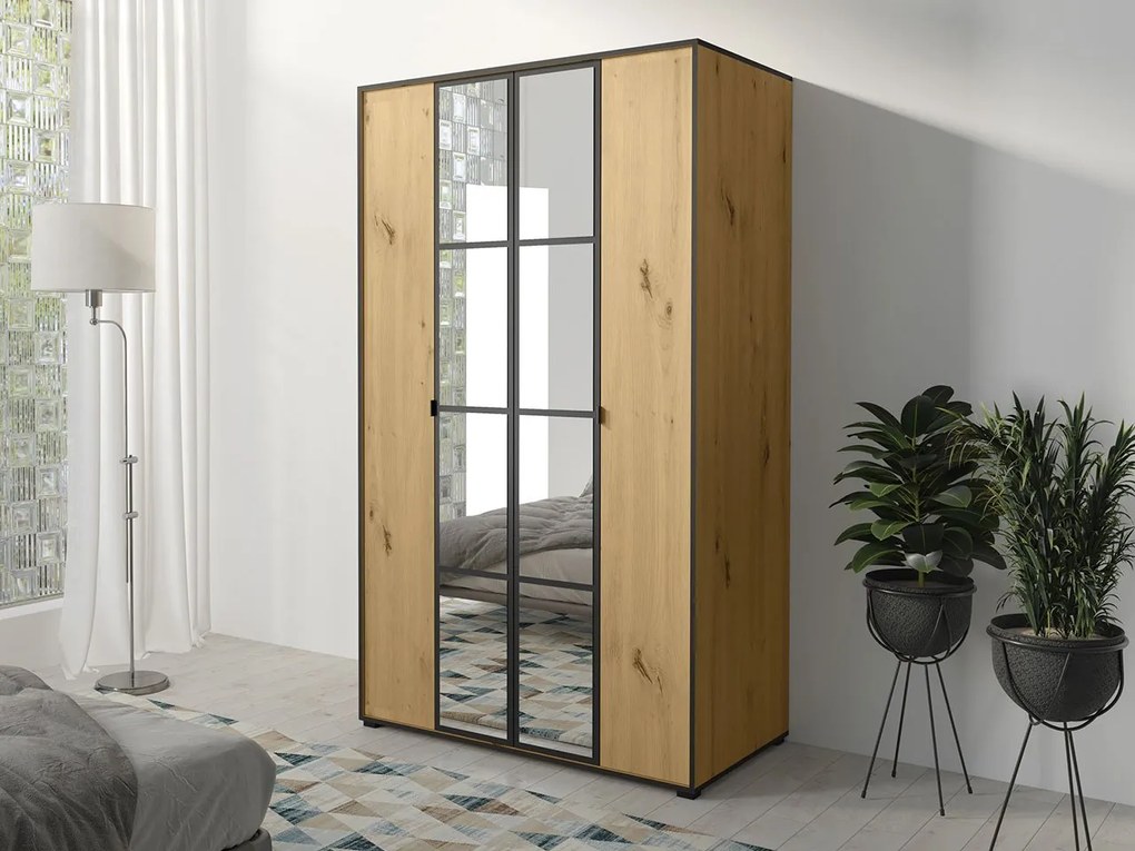 Šatníková skriňa Birelto I 120 4D, Farby: biela / biela + čierna