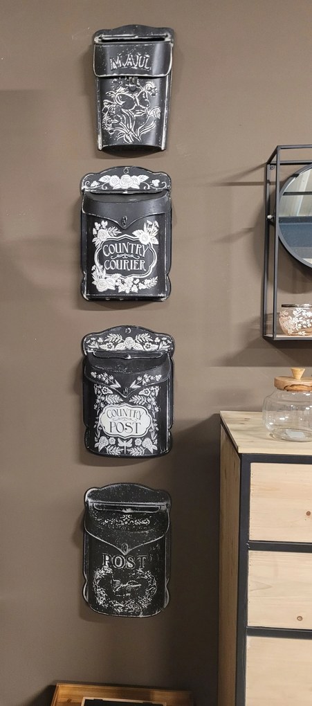 Čierna antik poštová schránka s kvetmi Country Courier - 26*10*35 cm