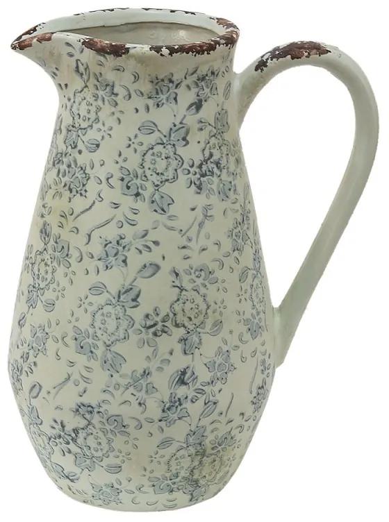 Dekoratívny béžový keramický džbán so šedými kvetmi Alana M - 20*14*25 cm