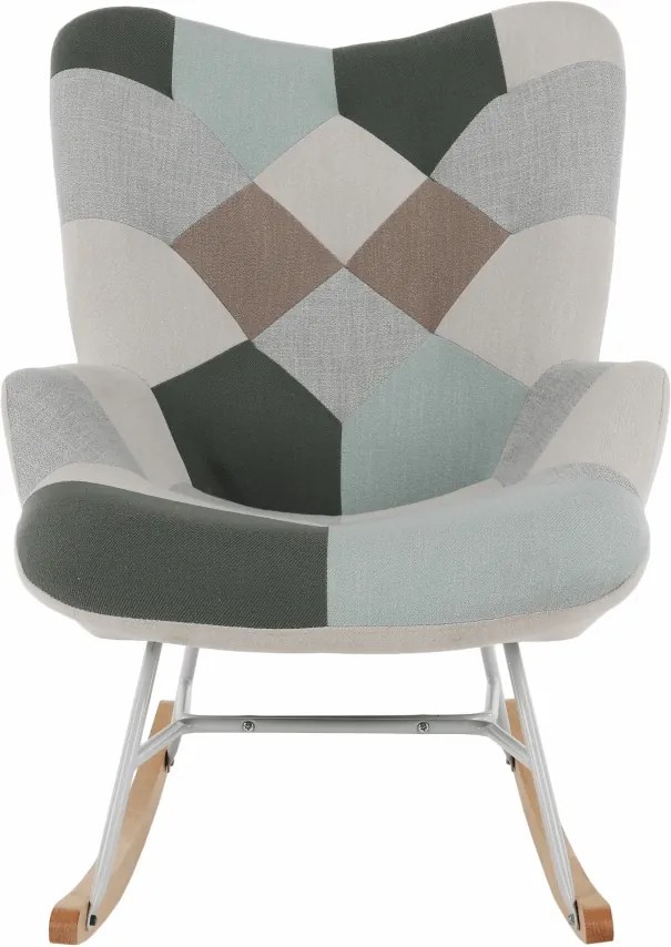 Hojdacie kreslo Geron - zelenobiely patchwork / biela / buk