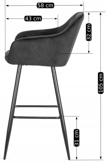 Barová stolička ANDY – čierny zamat