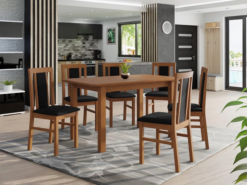 Rozkladací stôl so 6 stoličkami - AL65, Morenie: orech, Poťahové látky: Hygge D20
