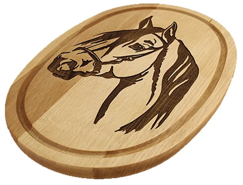 AMADEA Drevená servírovacia doska - podnos oválne kôň, masívne drevo, 30 cm