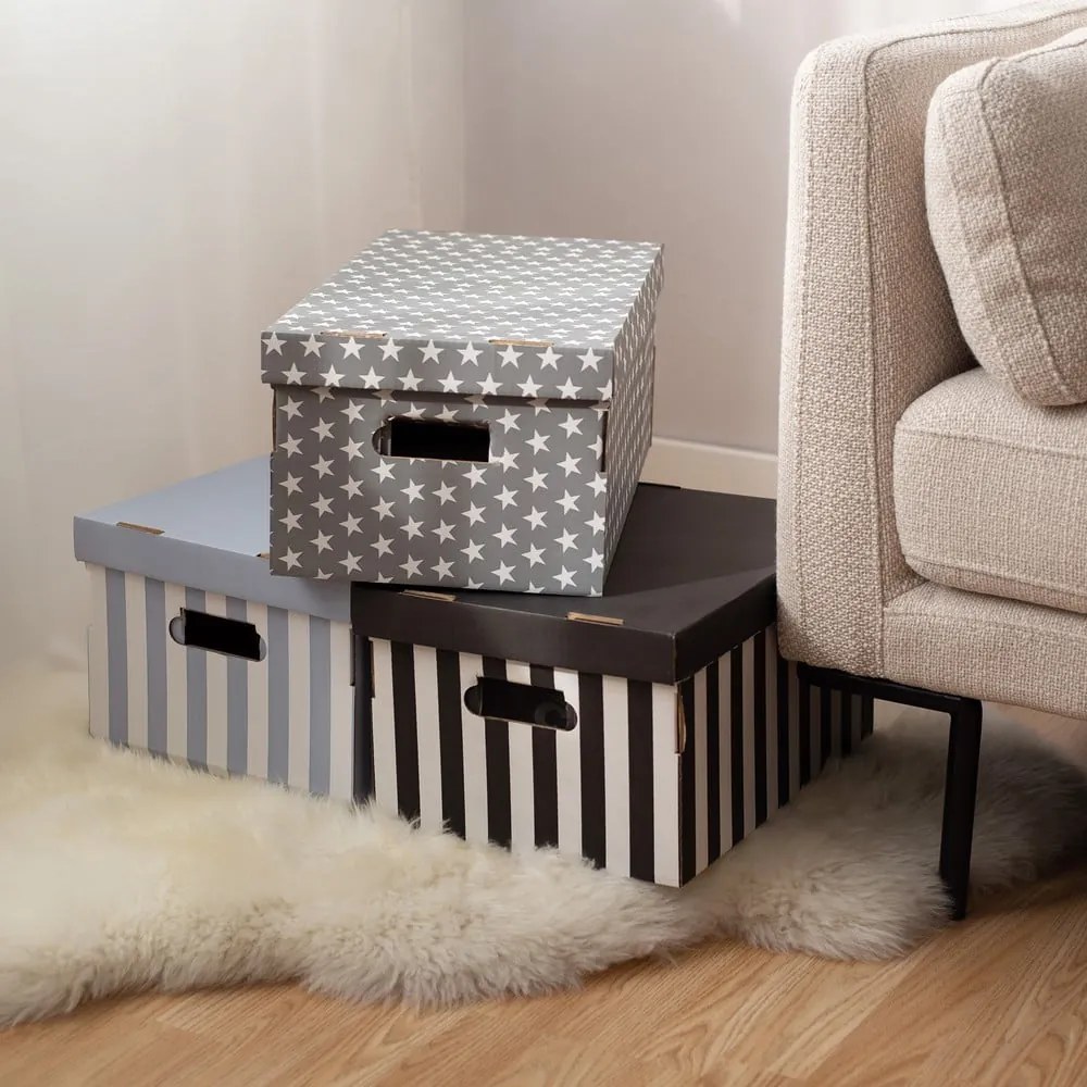 Kartónové úložné boxy v súprave 2 ks s vekom Stripes – Compactor