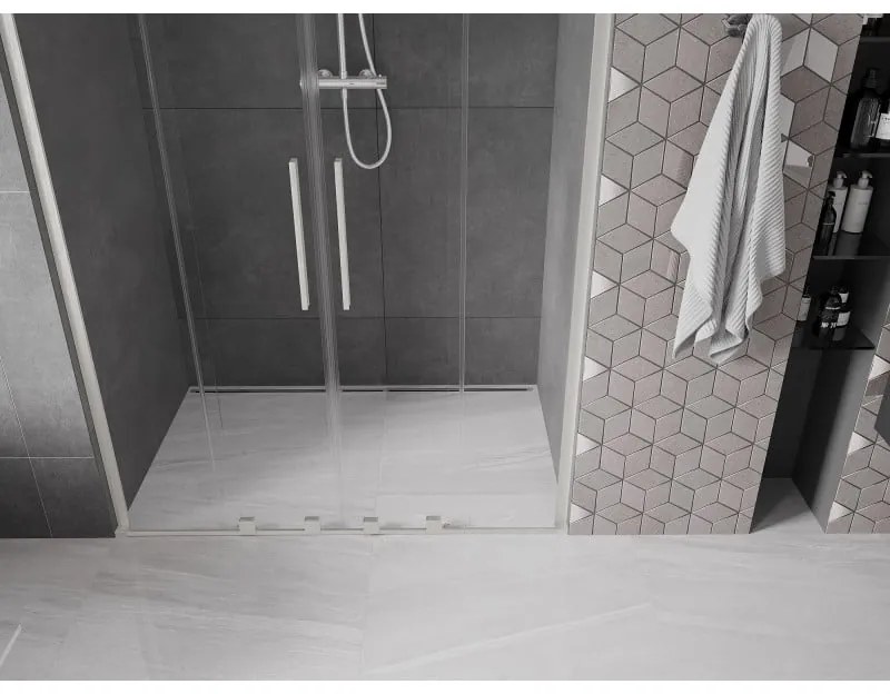 Mexen Velar L Duo, posuvné sprchové dvere do otvoru 160 cm, 8mm číre sklo, brúsená oceľ, 871-160-003-02-97