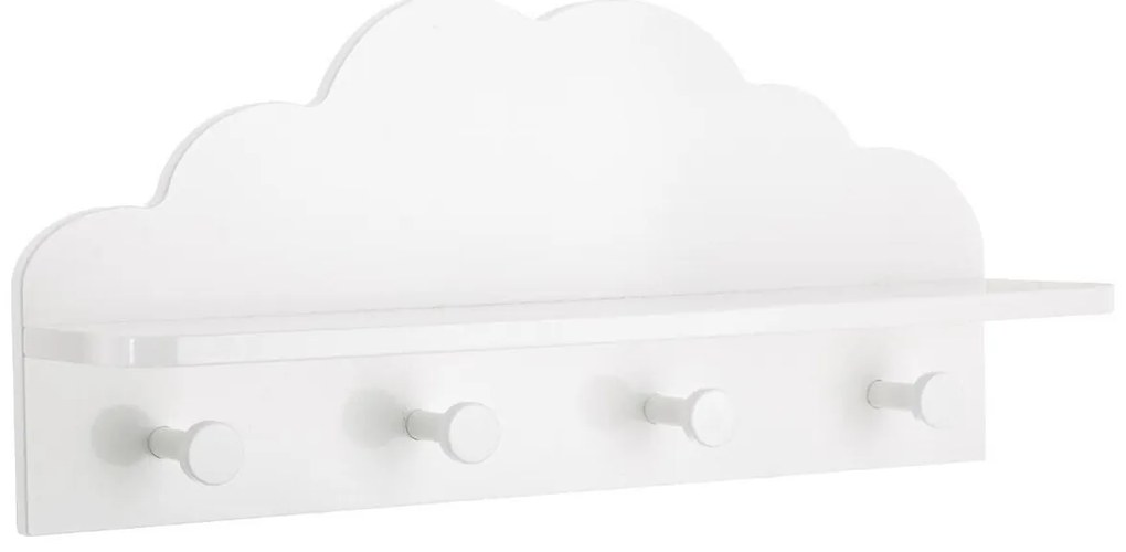 Biela detská polička CLOUD s vešiakom