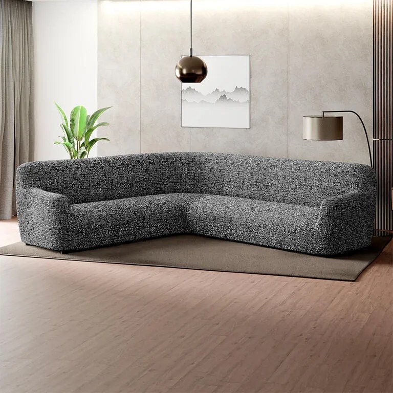 Bielastické poťahy GLORIA šedá rohová sedačka (š. 350 - 530 cm)