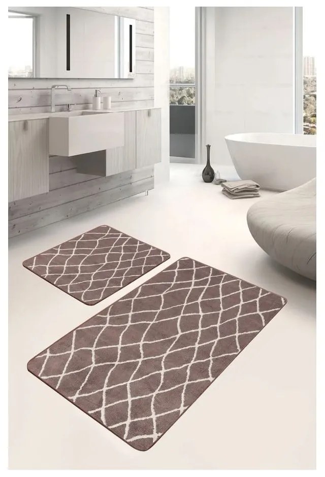 Hnedé zamatové kúpeľňové predložky v súprave 2 ks 60x100 cm – Mila Home