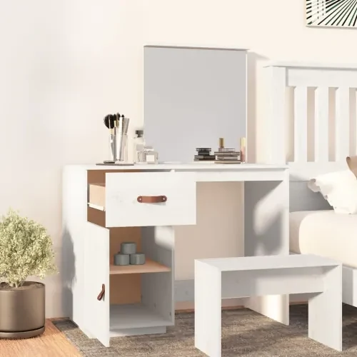 vidaXL Toaletný stolík biely 95x50x134 cm masívne borovicové drevo-